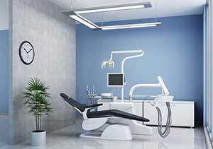 Dental Industry. Image of dental office with blue and gray wall.